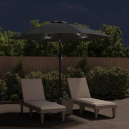 Berkfield Home Outdoor Parasol with LED Lights & Steel Pole 300cm Anthracite in Black - thumbnail 1