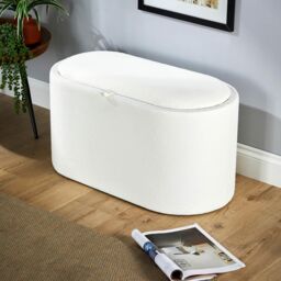 Home Source Storage Ottoman Reversible Lid Table Boucle Teddy Fur Home Box in White - thumbnail 5