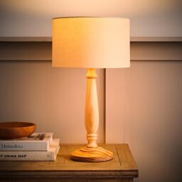 ValueLights Victoria Light Wood Traditional Table Lamp with Fabric Drum Shade & LED Bulb in Natural - thumbnail 3