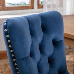 HomeTouch Taylor Set of 6 Lux Blue Velvet Upholstered Kitchen Dining Chairs with Pull Knocker Back - Size: 6 Pack - thumbnail 6