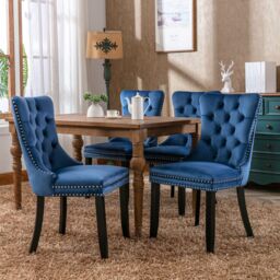 HomeTouch Taylor Set of 6 Lux Blue Velvet Upholstered Kitchen Dining Chairs with Pull Knocker Back - Size: 6 Pack - thumbnail 2