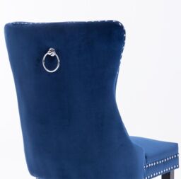 HomeTouch Taylor Set of 6 Lux Blue Velvet Upholstered Kitchen Dining Chairs with Pull Knocker Back - Size: 6 Pack - thumbnail 8