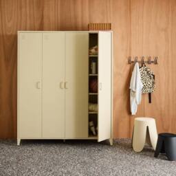 sweeek Industrial metal wardrobe for bedroom, 4 doors, 10 shelves, 1 hanging in Beige - thumbnail 7