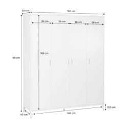sweeek Industrial metal wardrobe for bedroom, 4 doors, 10 shelves, 1 hanging in Beige - thumbnail 6