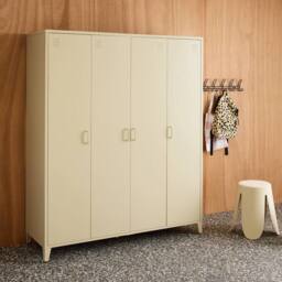 sweeek Industrial metal wardrobe for bedroom, 4 doors, 10 shelves, 1 hanging in Beige - thumbnail 8