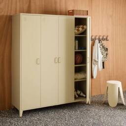 sweeek Industrial metal wardrobe for bedroom, 4 doors, 10 shelves, 1 hanging in Beige - thumbnail 9