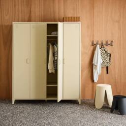 sweeek Industrial metal wardrobe for bedroom, 4 doors, 10 shelves, 1 hanging in Beige - thumbnail 4