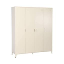 sweeek Industrial metal wardrobe for bedroom, 4 doors, 10 shelves, 1 hanging in Beige - thumbnail 2
