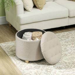 Wyld Haus Fimi Boucle Cream White Storage Ottoman Round Teddy Fleece - thumbnail 7