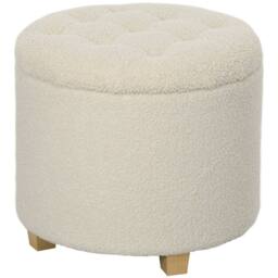 Wyld Haus Fimi Boucle Cream White Storage Ottoman Round Teddy Fleece - thumbnail 2