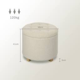 Wyld Haus Fimi Boucle Cream White Storage Ottoman Round Teddy Fleece - thumbnail 3