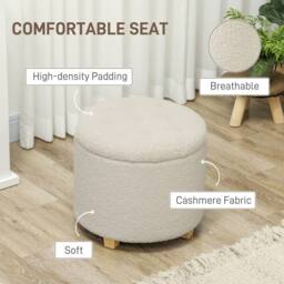 Wyld Haus Fimi Boucle Cream White Storage Ottoman Round Teddy Fleece - thumbnail 5
