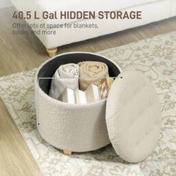 Wyld Haus Fimi Boucle Cream White Storage Ottoman Round Teddy Fleece - thumbnail 4