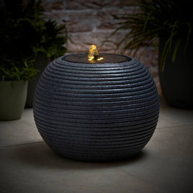 ValueLights Solar Powered Round Ribbed Outdoor Garden Water Fountain Feature in Grey - image 1