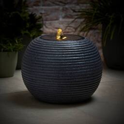 ValueLights Solar Powered Round Ribbed Outdoor Garden Water Fountain Feature in Grey