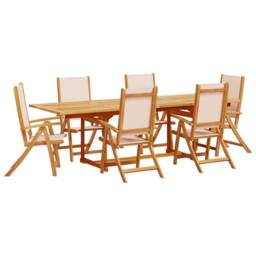 Berkfield Home 7 Piece Garden Dining Set Solid Wood Acacia & Textilene in Brown - thumbnail 2