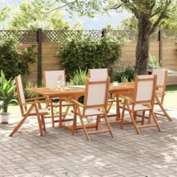 Berkfield Home 7 Piece Garden Dining Set Solid Wood Acacia & Textilene in Brown - thumbnail 1