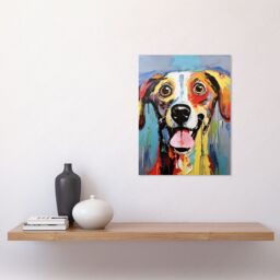 "Artery8 Wall Art Print Colourful Dog Portrait Artwork by Jason Brydson Happy Face Oil Painting Bold Bright Vibrant Poster - Size: W12"" x H16""" - thumbnail 2