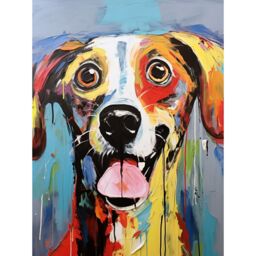 "Artery8 Wall Art Print Colourful Dog Portrait Artwork by Jason Brydson Happy Face Oil Painting Bold Bright Vibrant Poster - Size: W12"" x H16""" - thumbnail 1