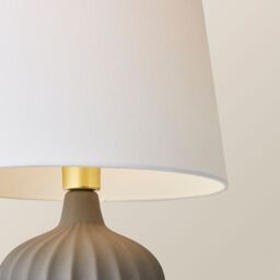 ValueLights Serena Natural Tapered Linen Lamp Shade Ribbed Ceramic Table Lamp with LED Bulb in Grey - thumbnail 4