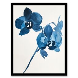 Artery8 Abstract Orchid Flower Bloom Blue Watercolour Framed Art Print - Size: A4 - thumbnail 1
