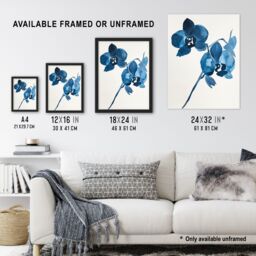 Artery8 Abstract Orchid Flower Bloom Blue Watercolour Framed Art Print - Size: A4 - thumbnail 3