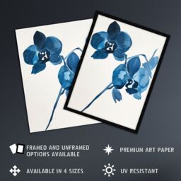 Artery8 Abstract Orchid Flower Bloom Blue Watercolour Framed Art Print - Size: A4 - thumbnail 2