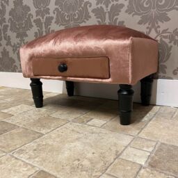 Minster Footstool with Drawer - Velvet - L25 x W45 x H28 cm - Pink - Size: 1 Pack - thumbnail 1