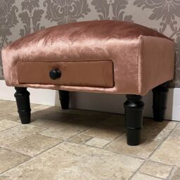 Minster Footstool with Drawer - Velvet - L25 x W45 x H28 cm - Pink - Size: 1 Pack - thumbnail 2