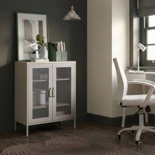 Wyld and Coco Industrial Office Cabinet Beige 2-Door Metal with Locks - image 1