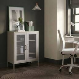 Wyld and Coco Industrial Office Cabinet Beige 2-Door Metal with Locks - thumbnail 1