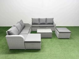 Fimous Outdoor Garden Furniture Sets 8 Seater Wicker Rattan Furniture Sofa Sets w/ Rectangular Coffee Table high Back Lounge Sofa 2 Big Footstool - thumbnail 1