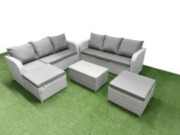Fimous Outdoor Garden Furniture Sets 8 Seater Wicker Rattan Furniture Sofa Sets w/ Rectangular Coffee Table high Back Lounge Sofa 2 Big Footstool - thumbnail 2