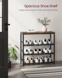VASAGLE Adjustable Shoe Rack Storage Space-Saving Steel Frame Shelves in Brown - thumbnail 2