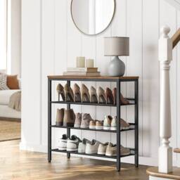 VASAGLE Adjustable Shoe Rack Storage Space-Saving Steel Frame Shelves in Brown