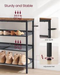 VASAGLE Adjustable Shoe Rack Storage Space-Saving Steel Frame Shelves in Brown - thumbnail 8