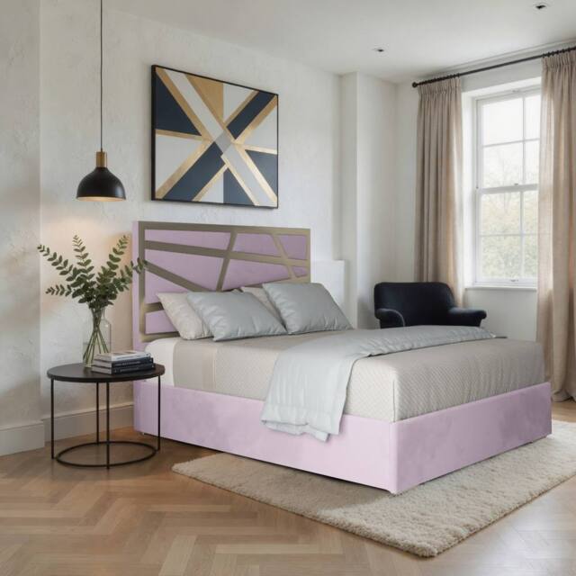 Casani Elveden Upholstered Soft Velvet Pink Metal Designer Bed Frame - Size: Small Double - image 1