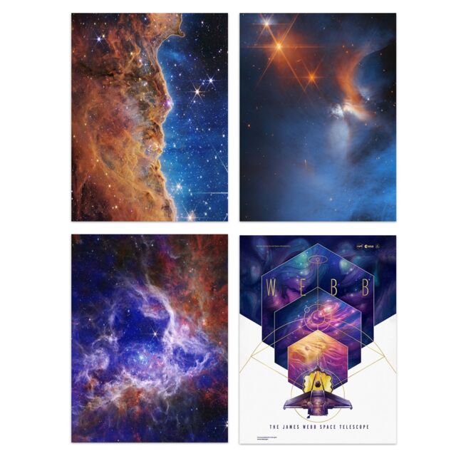 Artery8 Pack of 4 NASA James Webb Space Telescope Images Cosmic Cliffs Carina Nebula Stellar Lifecycle 30 Doradus Stars Unframed Wall Art Living Room - image 1