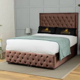 UK Bed Furniture Kingston End Lift Divan Ottoman Bed with 54 Inch Tall Headboard in Brown - Size: King - thumbnail 2