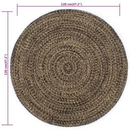 Berkfield Home Handmade Rug Jute Black & Natural 120 cm - Size: 100 cm diameter - thumbnail 5