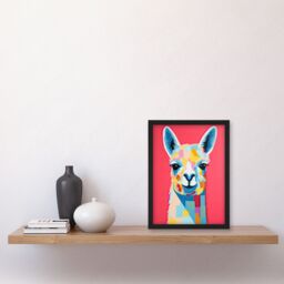 Artery8 Wall Art Print Pink Drama Llama Colourful Graphic Painting Quirky Animal Portrait with Geometric Patterns Artwork Framed - Size: A4 - thumbnail 4