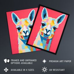Artery8 Wall Art Print Pink Drama Llama Colourful Graphic Painting Quirky Animal Portrait with Geometric Patterns Artwork Framed - Size: A4 - thumbnail 2