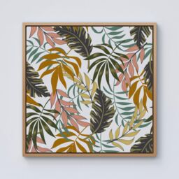 Warren Reed - Designer Tropical Leaves Framed Canvas in Light Brown - Size: w10 inch x h10 inch - thumbnail 1