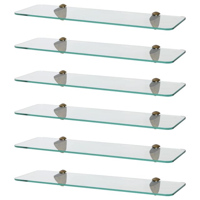 Harbour Housewares 6x Rounded Floating Glass Shelves - 50cm Bathroom Storage Display Unit in Gold - image 1