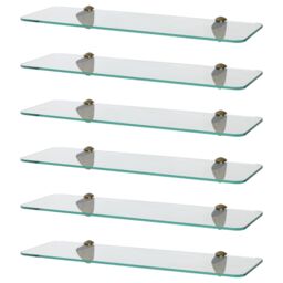 Harbour Housewares 6x Rounded Floating Glass Shelves - 50cm Bathroom Storage Display Unit in Gold - thumbnail 1