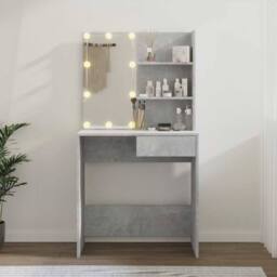 Berkfield Home Dressing Table with LED Concrete Grey 74.5x40x141 cm - thumbnail 4