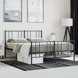 Berkfield Home Metal Bed Frame with Headboard & Footboard Black 160x200 cm - thumbnail 4
