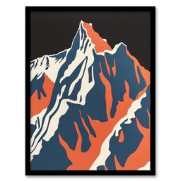 Artery8 Andes Mountain Climbing Orange Blue Colour Block Framed Art Print - Size: A4 - thumbnail 1