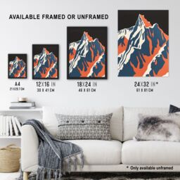 Artery8 Andes Mountain Climbing Orange Blue Colour Block Framed Art Print - Size: A4 - thumbnail 3