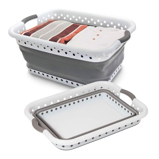Marco Paul Large Collapsible Laundry Basket Folding Pop Up Washing Bin Clothes Storage in White - image 1